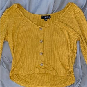 Worn once, yellow cropped long sleeve with buttons